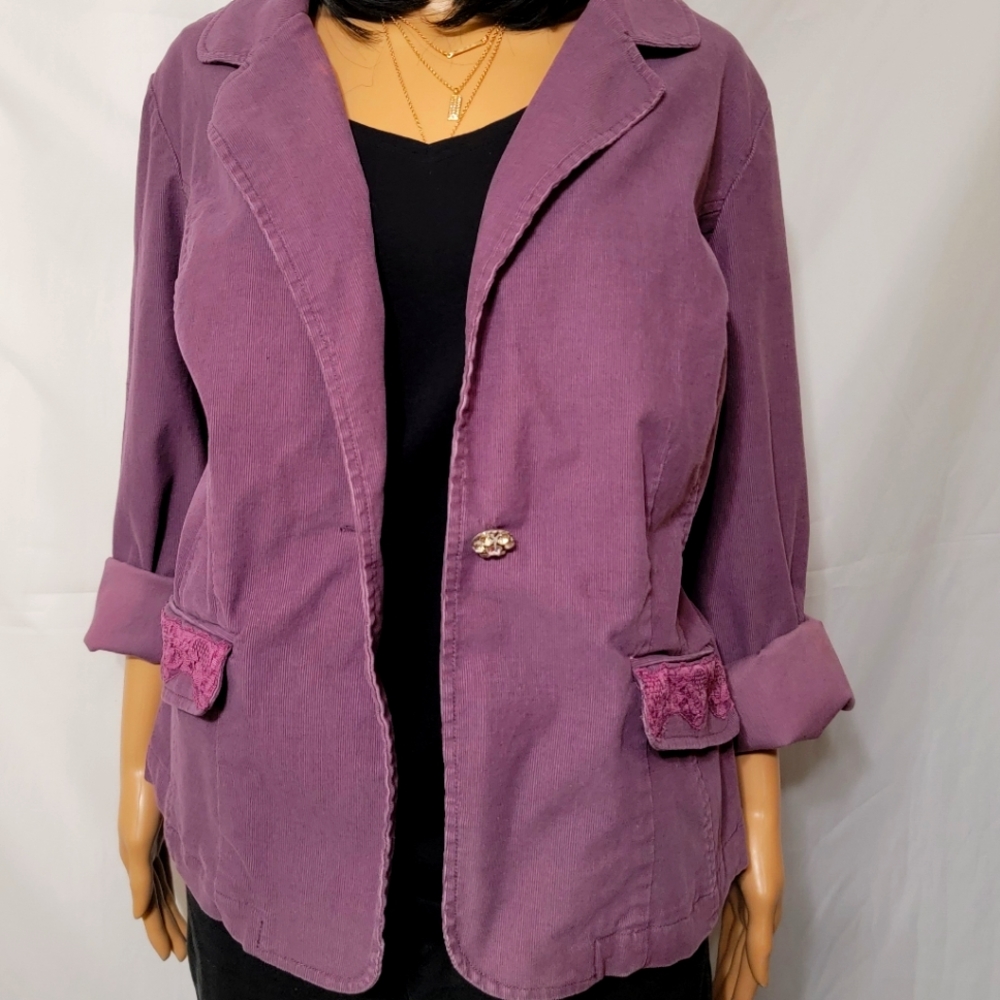 Venezia Women's Jacket  / blazer Purple corduroy  plus size 18-20 NWOT